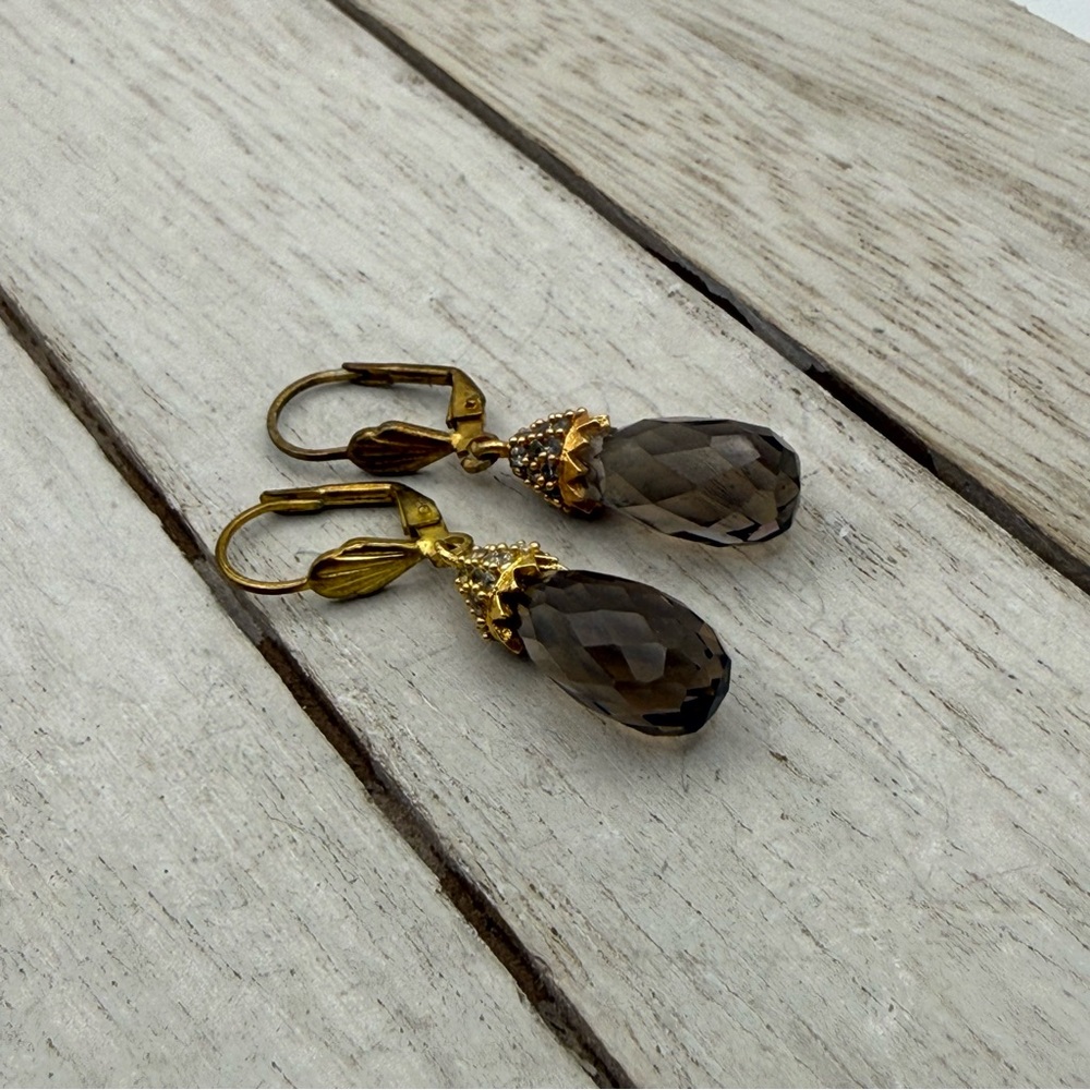 Gold-Tone Smoky glass Teardrop Dangle Earrings - Women Jewelry